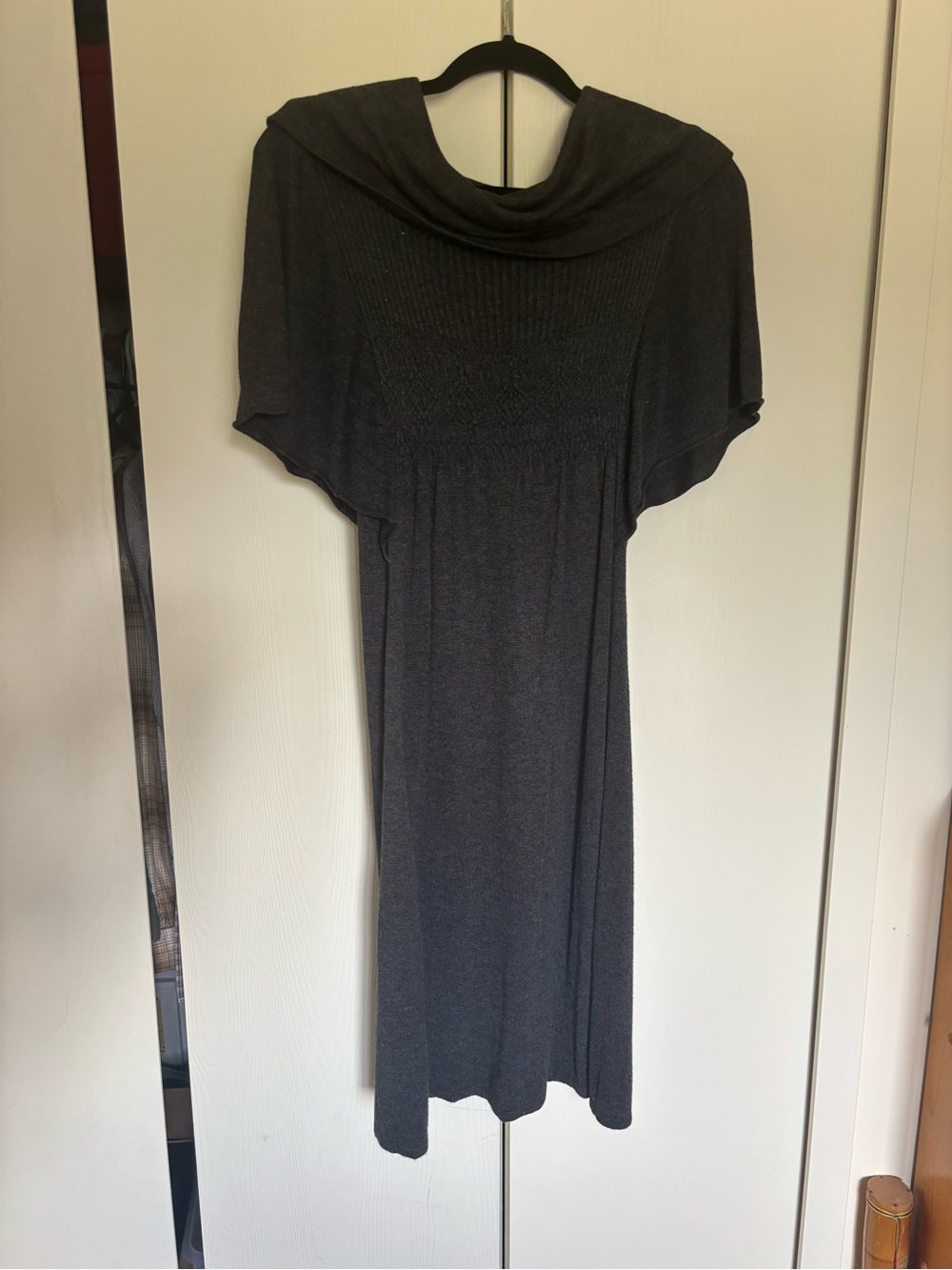 Relaxed Cowl Neck Midi Dress in Dark Gray